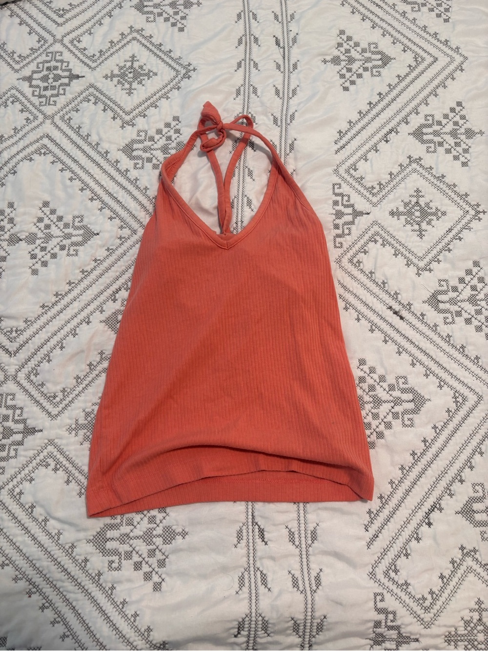 Forever 21 Coral Ribbed V-Neck Halter Tank